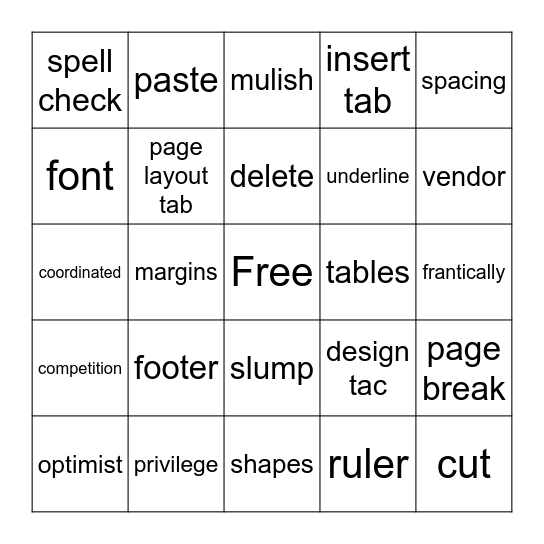 Microsoft Word  Bingo Card