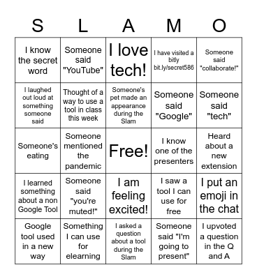 Tech Slam 2022 Bingo Card