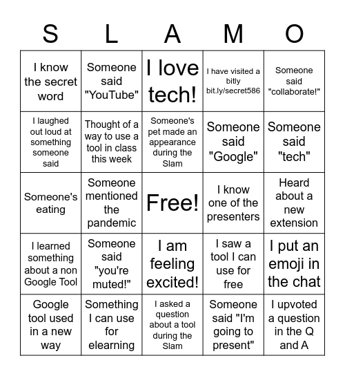 Tech Slam 2022 Bingo Card