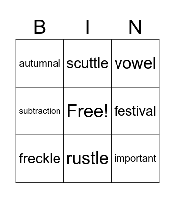 Spelling Bingo Card