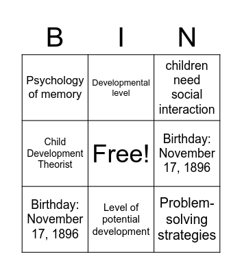 Lev Vygotsky Bingo Card