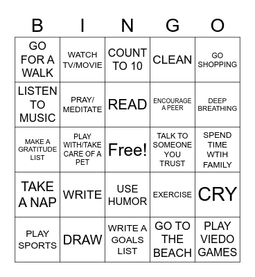 COPING SKILLS Bingo Card