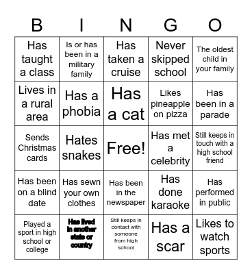 Getting to Know You Bingo Card