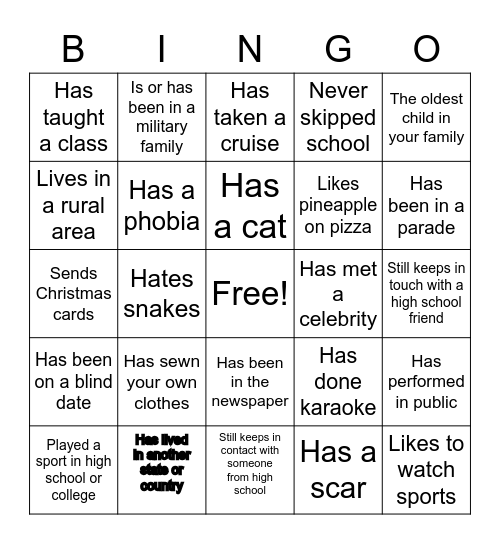 Getting to Know You Bingo Card