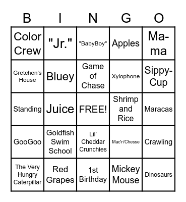 1st BIRTHDAY BINGO Card