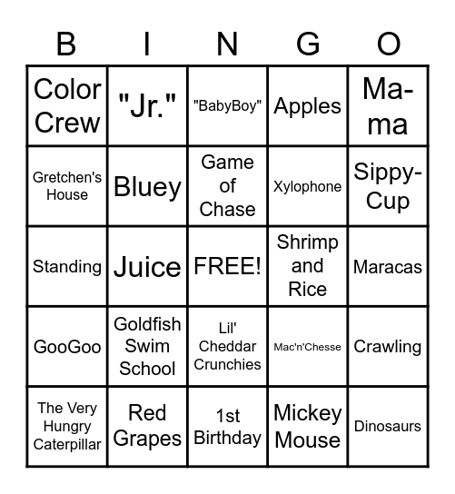 1st BIRTHDAY BINGO Card