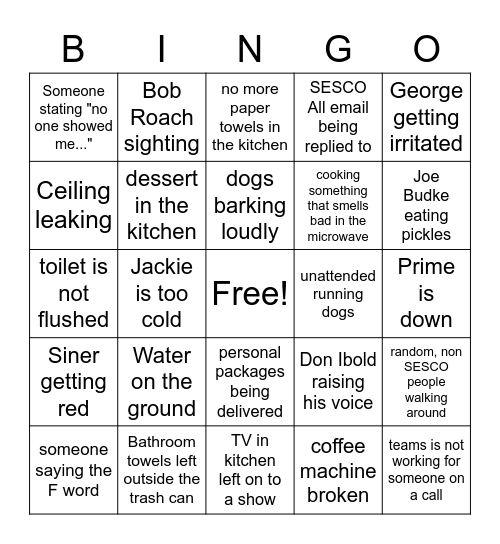 SESCO Lighting HQ Bingo Card