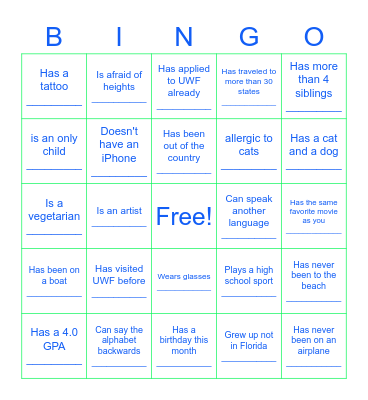 Get to Know Everyone! Bingo Card
