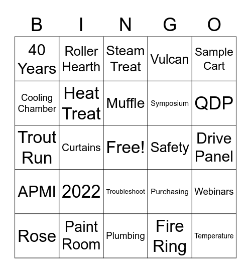 Abbott Furnace Bingo Card