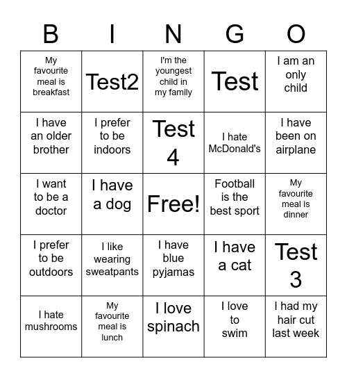 Ice breaker Bingo Card