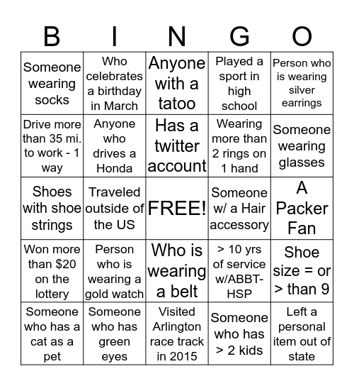 Sales Processing Team Bingo Card