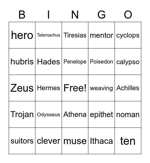 Odyssey Bingo Card