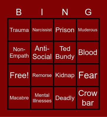 Serial Killer Bingo Card