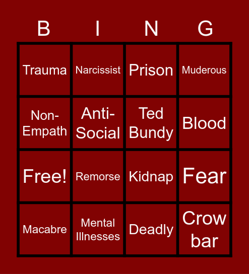 Serial Killer Bingo Card