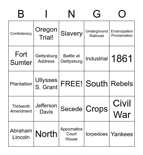 Civil War Bingo Card