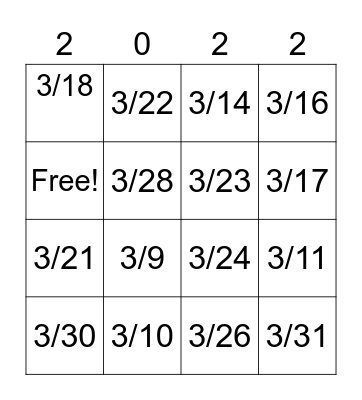 Spring Forward Bingo Card