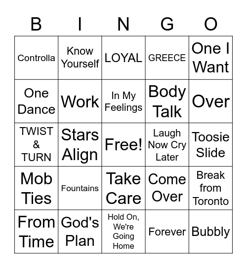 OVO Music Bingo Card