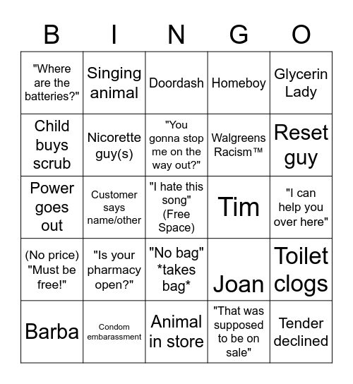 Walgreens Bingo Card