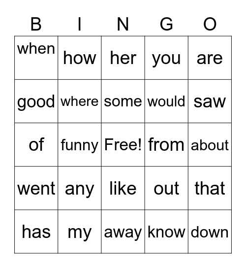 Sight Word Bingo #1 Bingo Card