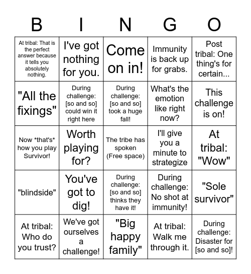 Jeff Probst Says the Darndest Things Bingo Card