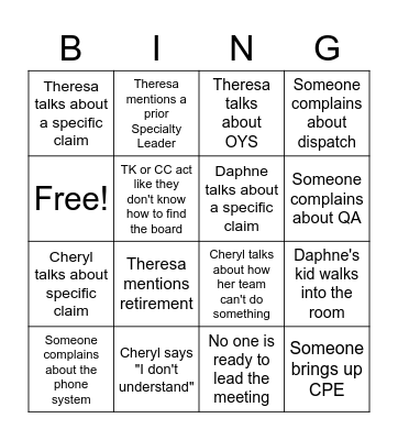 Manager Meeting Bingo Card