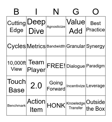 Buzzword Bingo Card