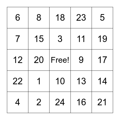 Number Bingo Card