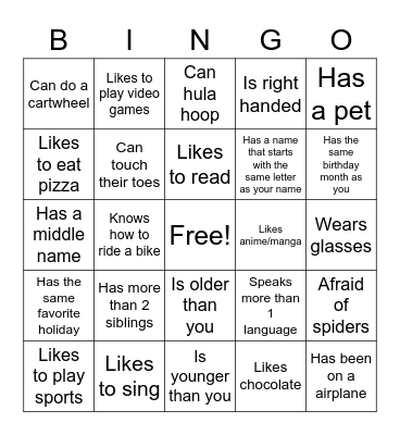Find Someone Who Bingo Card