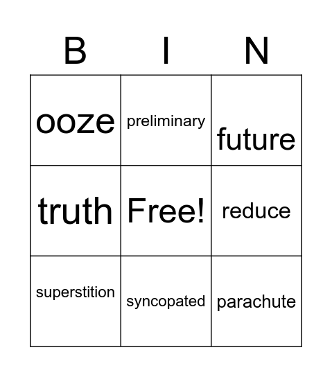 Week 25 Spelling Words Bingo Card