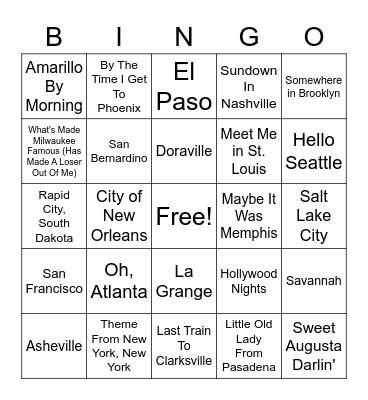 Bingo - U.S. Cities Bingo Card