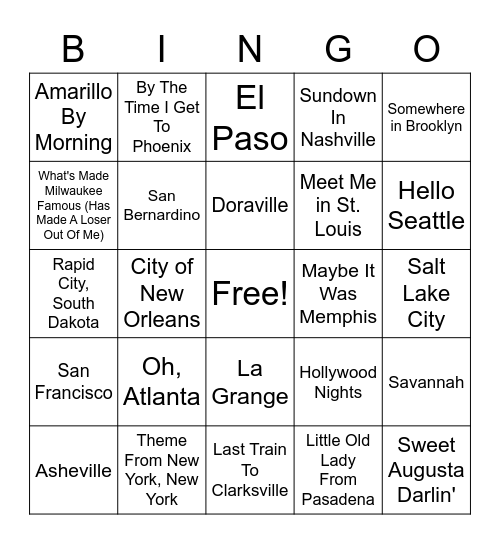 Bingo - U.S. Cities Bingo Card