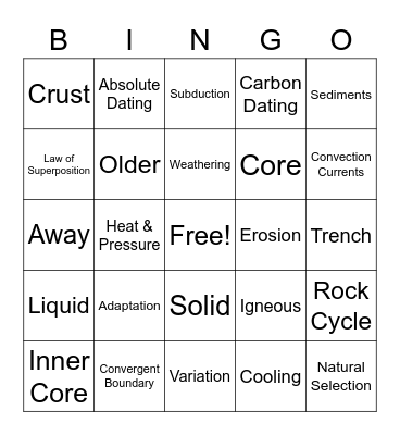 Earth Science Bingo Card