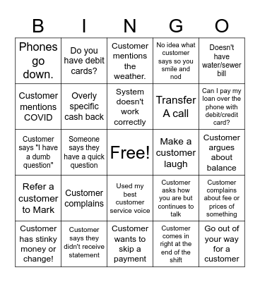 Banker's Bingo Card