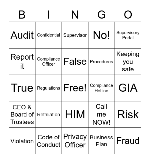 Risk and Compliance Bingo Card