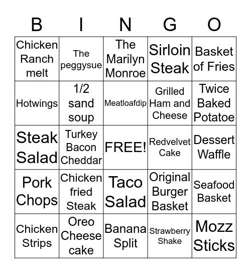 Waitstaff Bingo Card