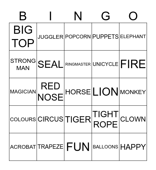 CIRCUS BINGO Card