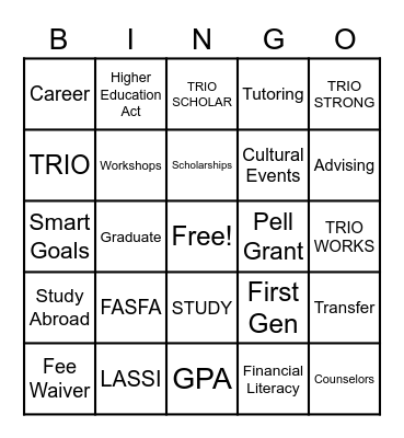 TRIO Student Support Services Bingo Card