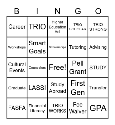 TRIO Student Support Services Bingo Card