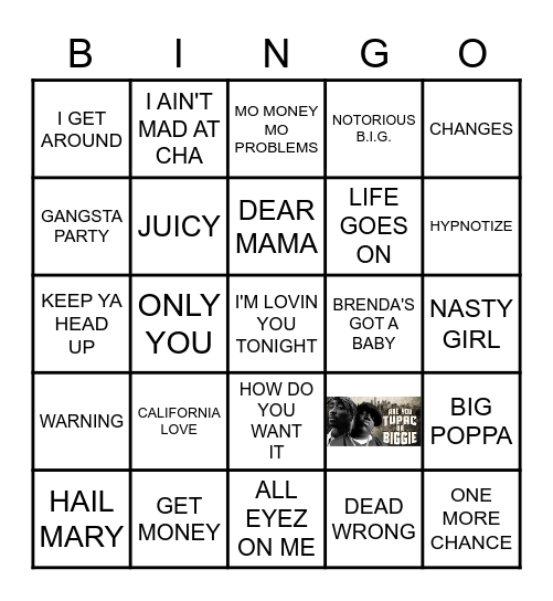 TUPAC VERZUZ BIGGIE Bingo Card