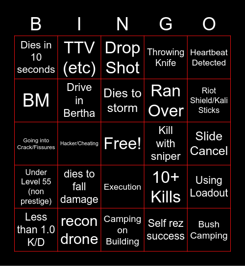 BigPuffer Warzone Bingo 11/12/21 Bingo Card