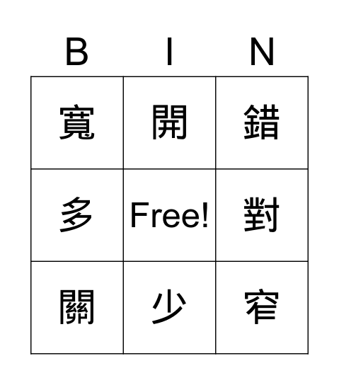 對錯開關寬窄多少 Bingo Card