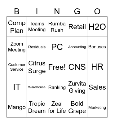 Zurvita Words Bingo Card