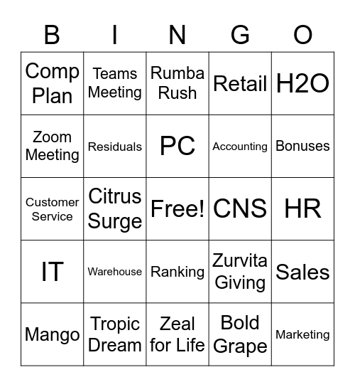 Zurvita Words Bingo Card