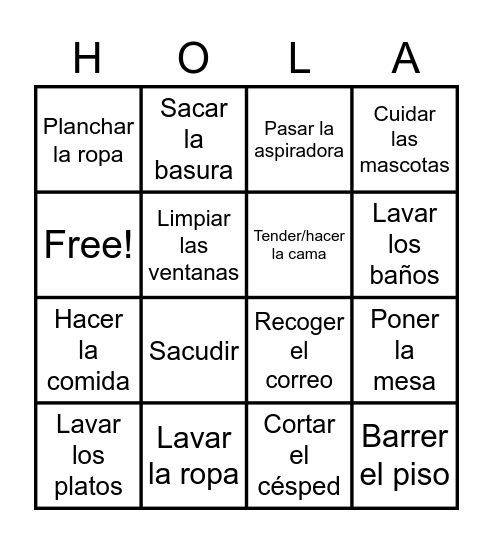 Los Quehaceres Bingo Card