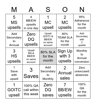 Mason the Bear Month Board Bingo Card
