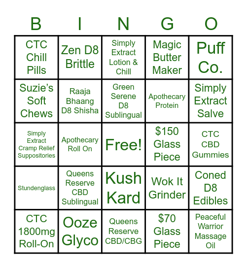 Crowntown Cannabis Staff Bingo Card