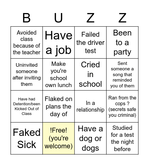 Buzz Bingo Card