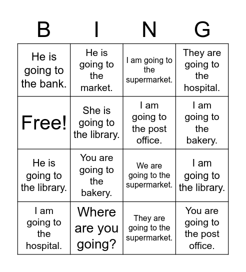 BG5L1 Sentence Bingo Card