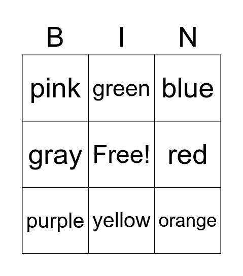 Color Bingo Card