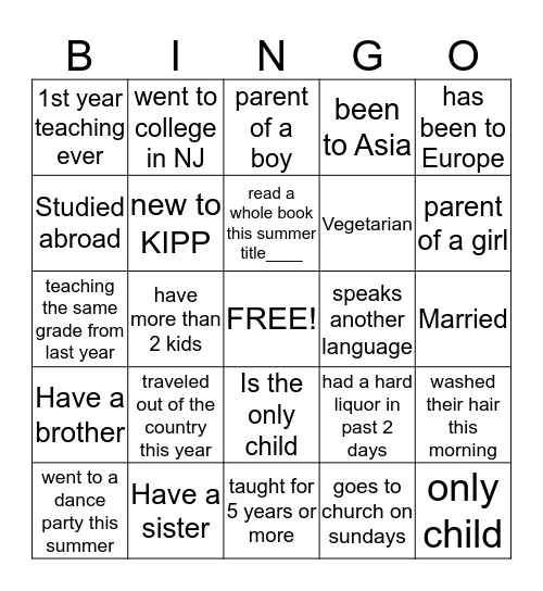 Get to know your team!! Bingo Card